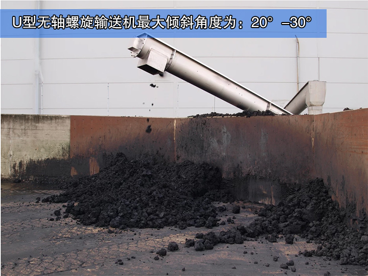  U型無(wú)軸螺旋輸送機(jī)最大傾斜角度為20°-30°